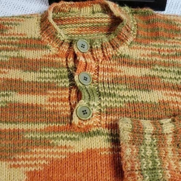 Handmade Fabulous Sz. XL Fall Autumn Colors LS Knitted 3 Button Sweaters - Picture 3 of 9